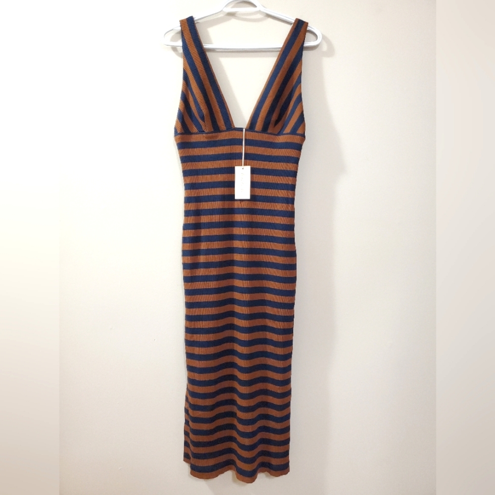 Hutch - Horizontal Ribbed Knit Striped Dress with Side Slits - Size M (NWT)